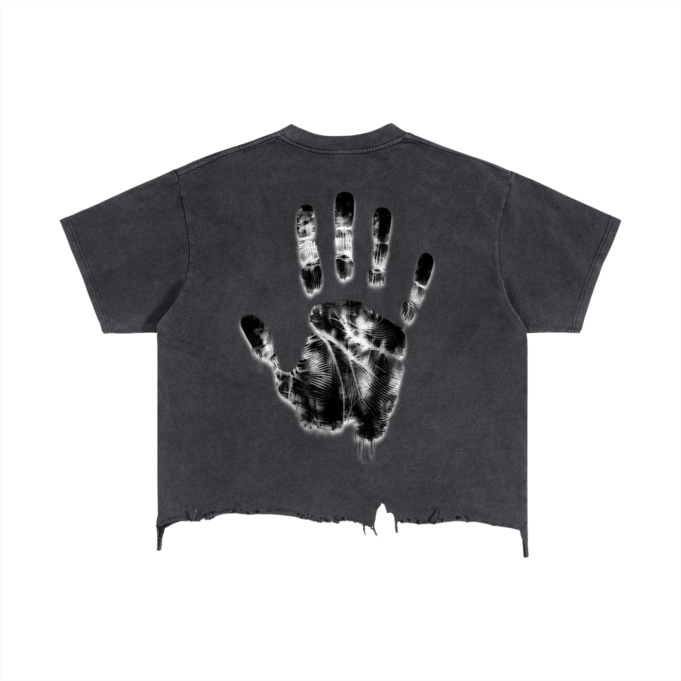 Boxy Distressed Hem T-Shirt “Fingerprints”