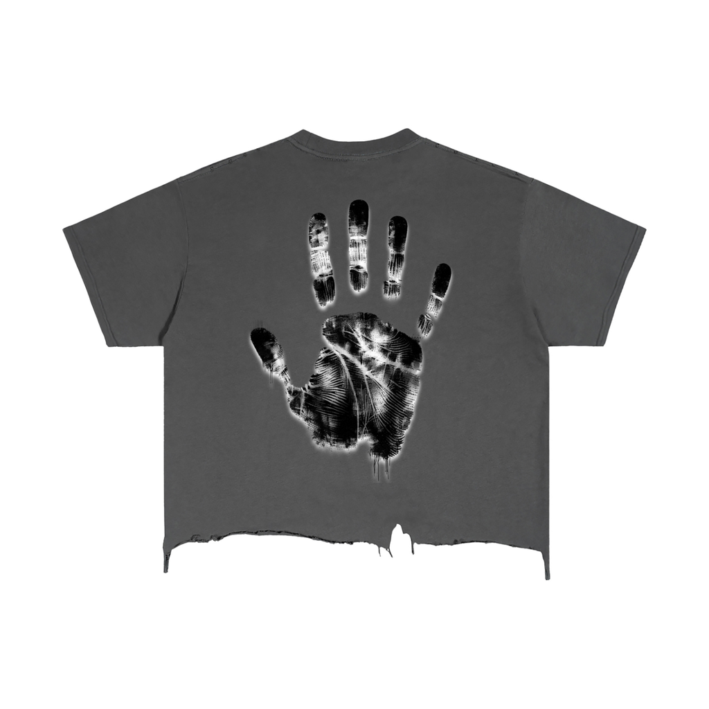 Boxy Distressed Hem T-Shirt “Fingerprints”