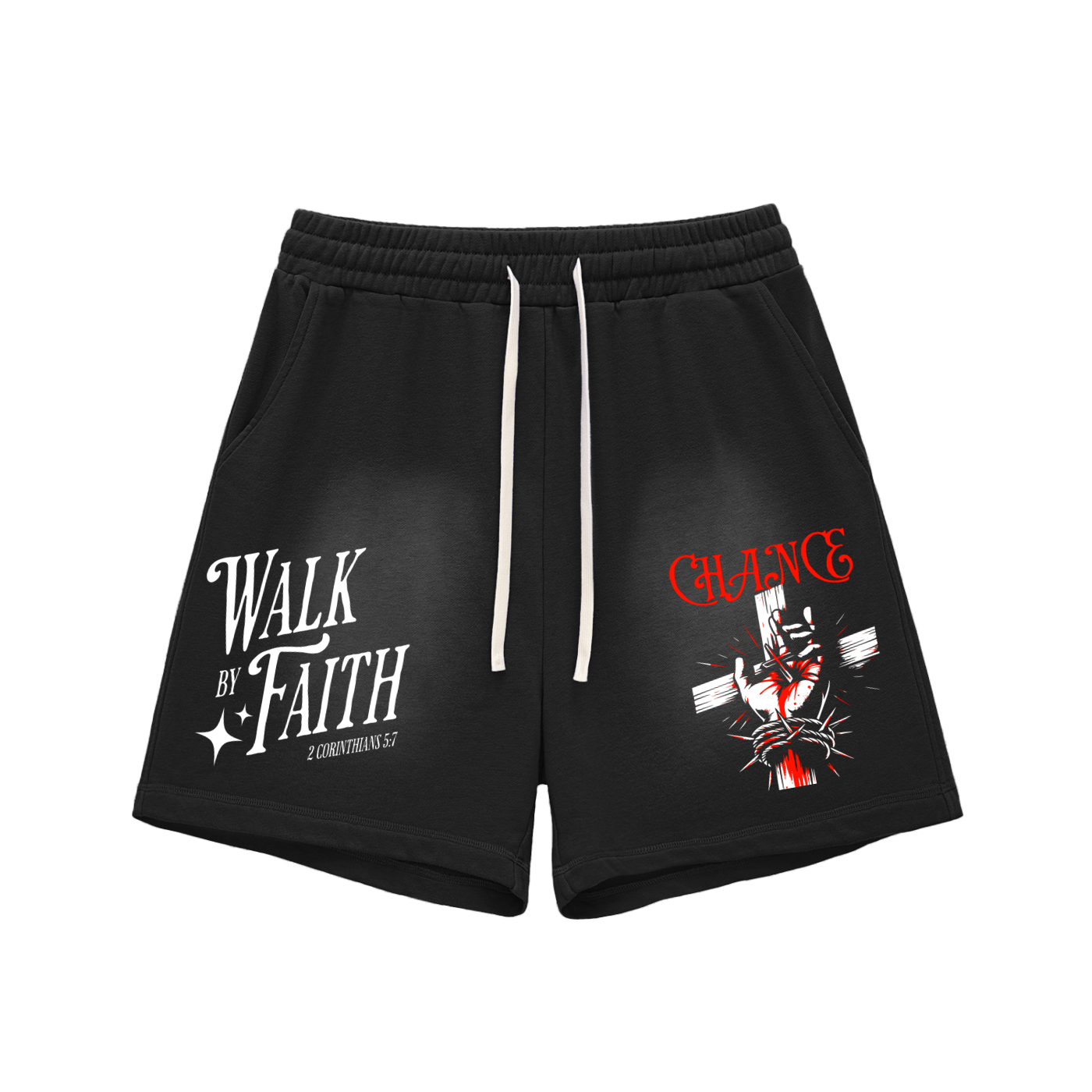 Sun Fade Cotton Shorts “Crucifixion”