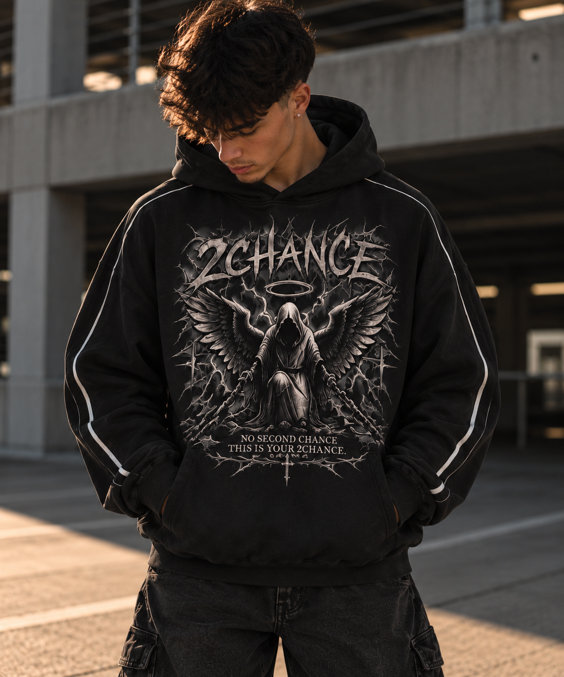 Boxy Piping Fleece Hoodie “Discipline”