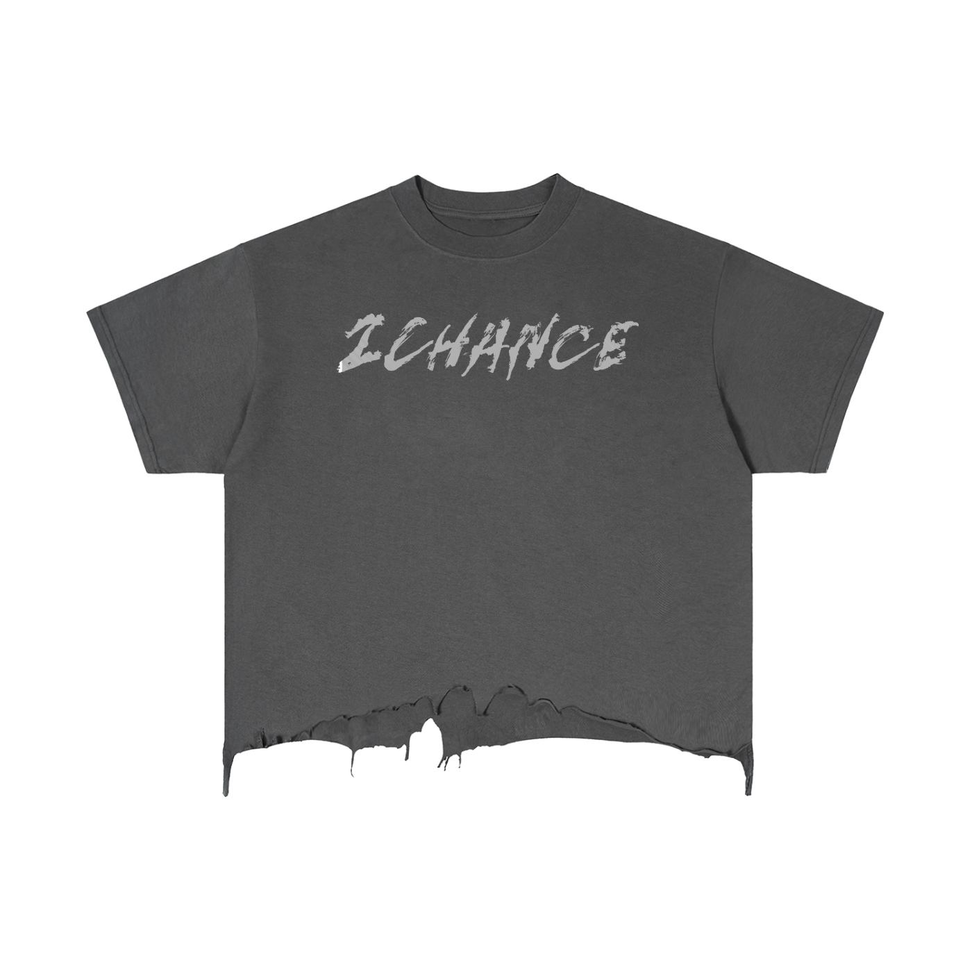 Boxy Distressed Hem T-Shirt “Fingerprints”