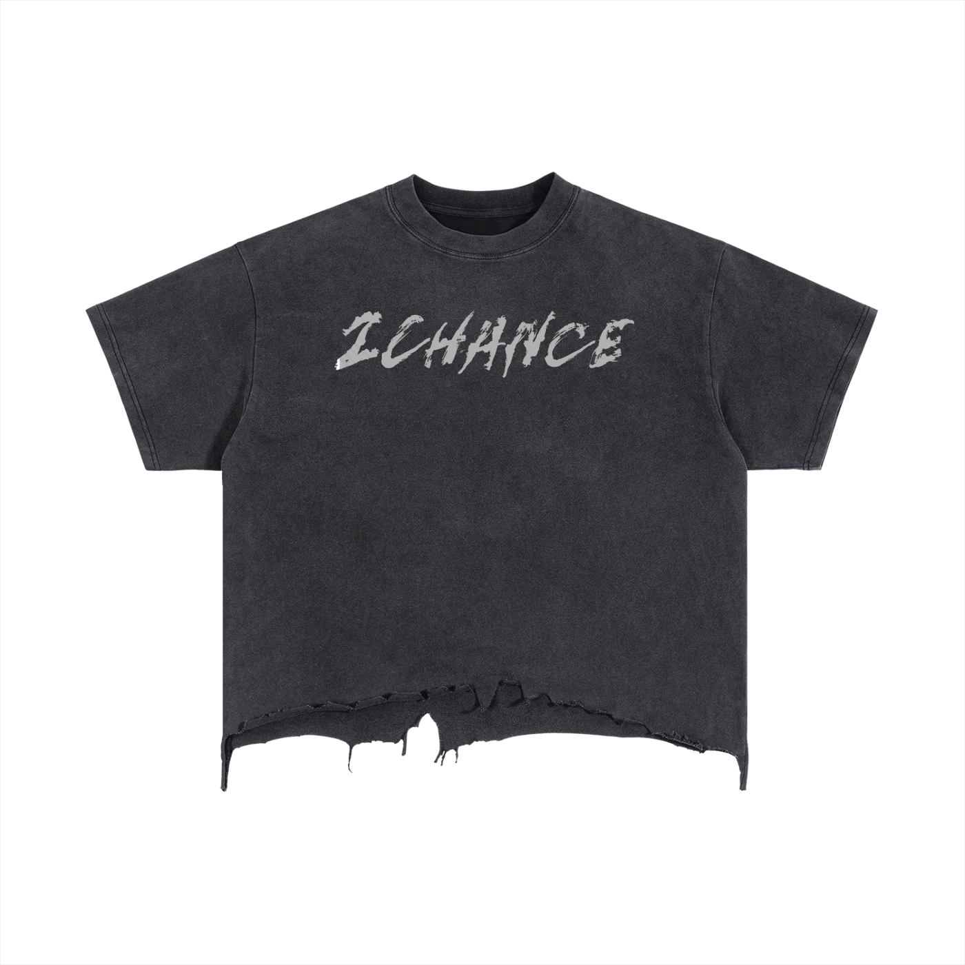 Boxy Distressed Hem T-Shirt “Fingerprints”