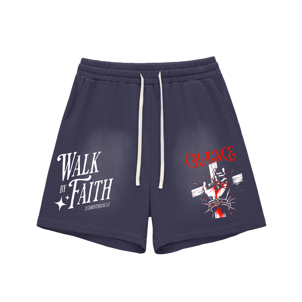 Sun Fade Cotton Shorts “Crucifixion”
