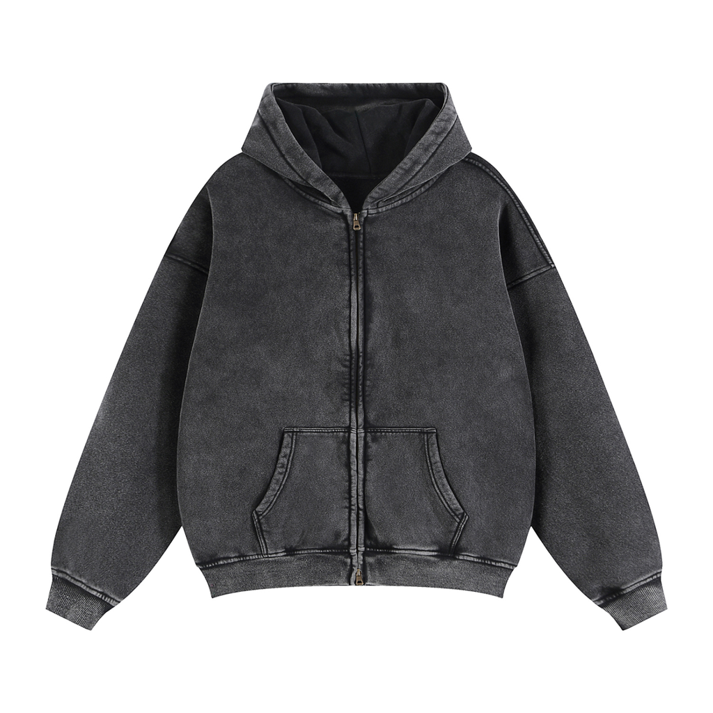 Zip-Through Boxy Fleece Hoodie “Global”